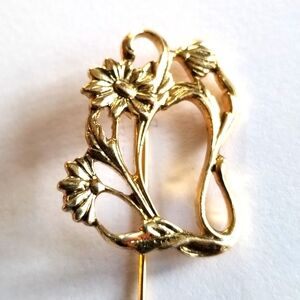 Vintage 1928 stickpin art nouveau style gold tone stick pin flower